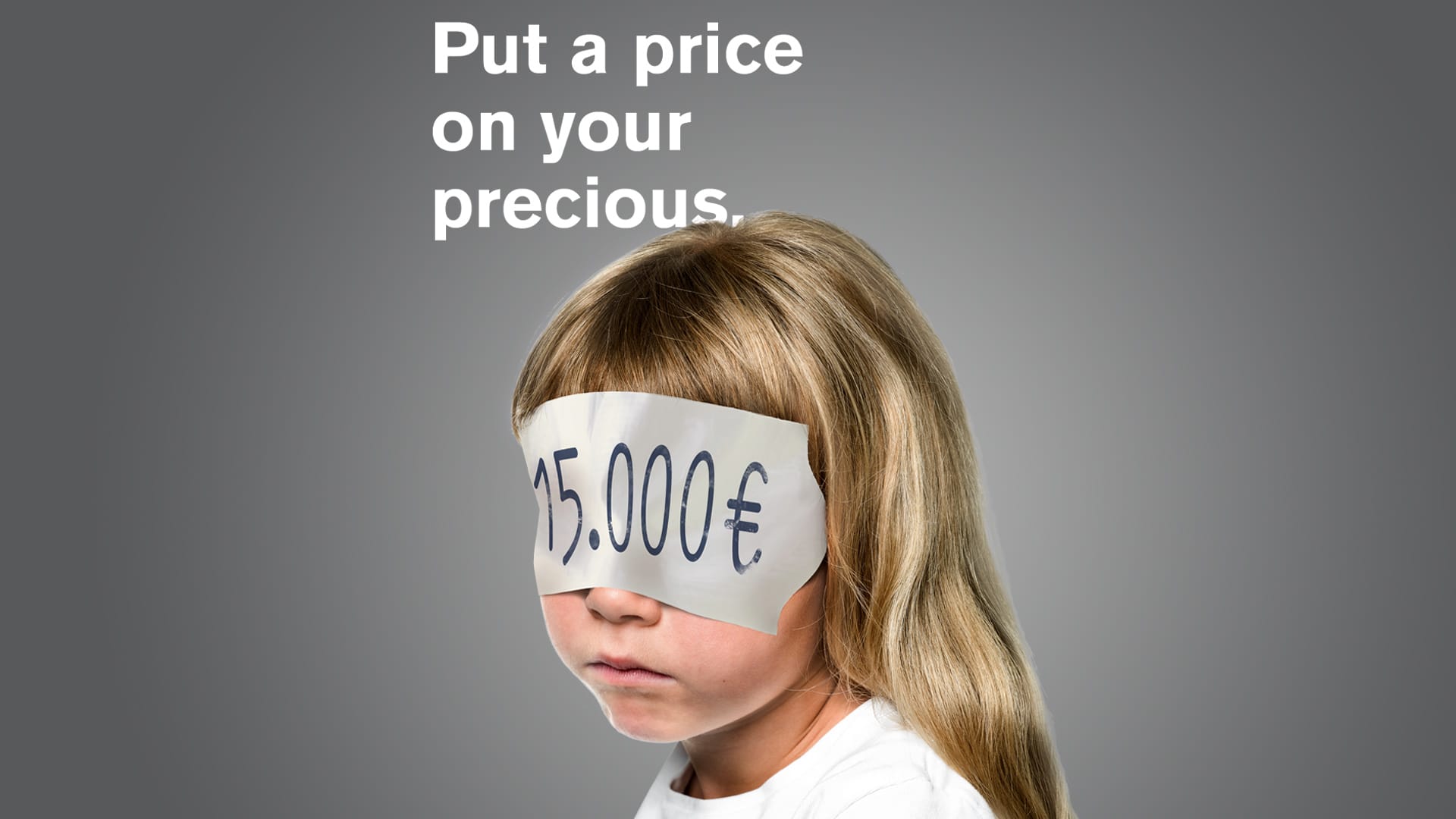 A girl with a price sticker on her face